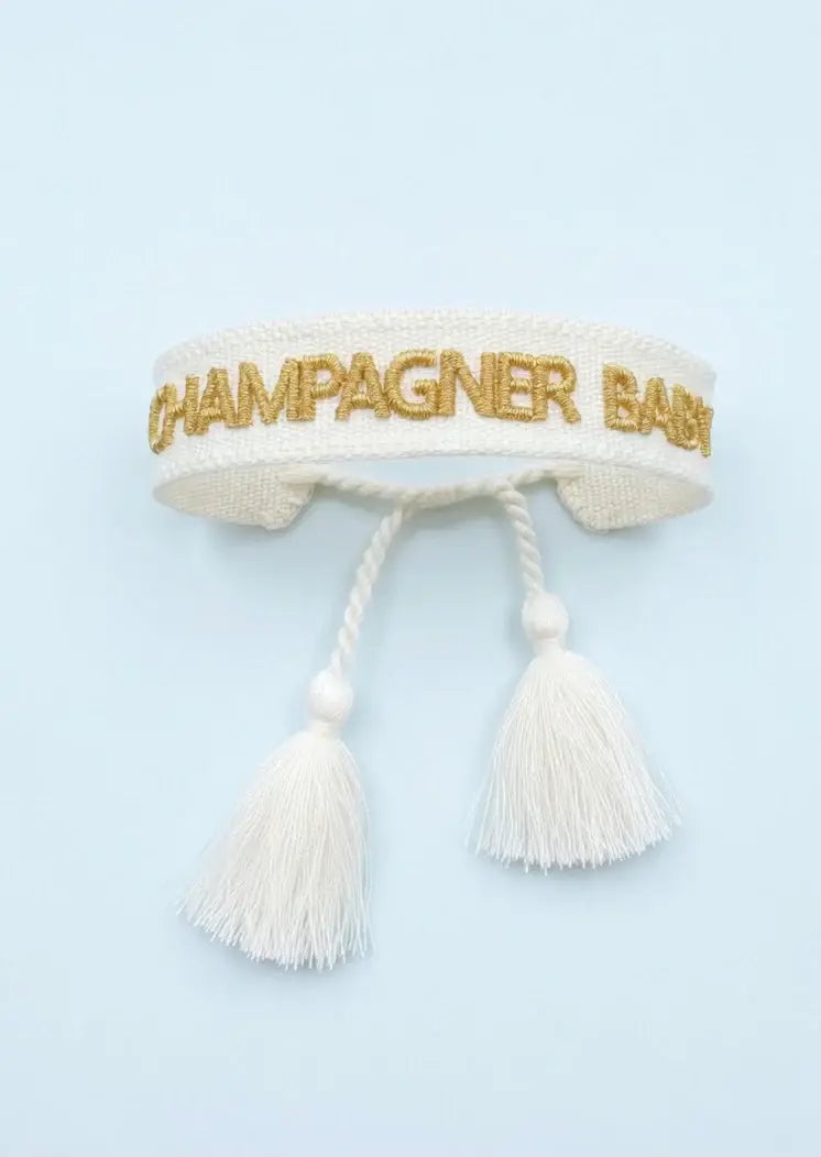 Gewebtes Armband mit Statement "Champagner Baby" vom Hamburger Modelabel stegmann mode