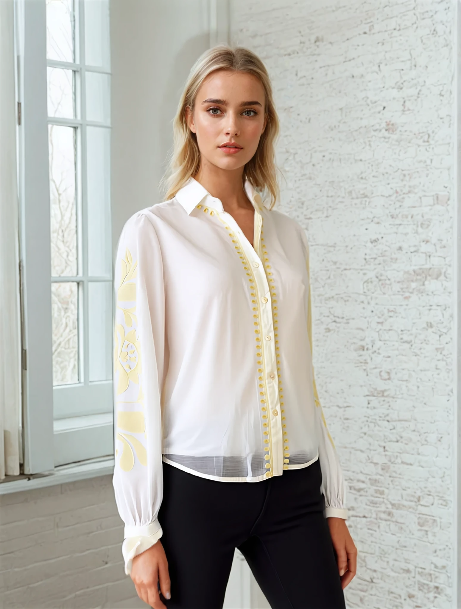 Bluse mit floralem Stickmuster vom Hamburger Modelabel stegmann mod