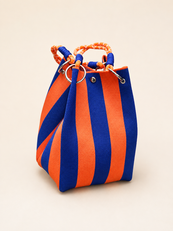 Canvas Bucket Bag blau orange gestreift vom Hamburger Modelabel Stegmann Mode