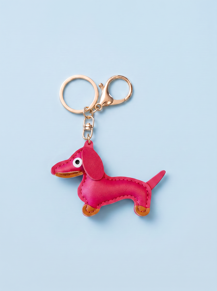 Produktfoto vom Schlüsselanhänger mit Dackel Motiv Farbe pink vom Hamburger Modelabel stegmann mode