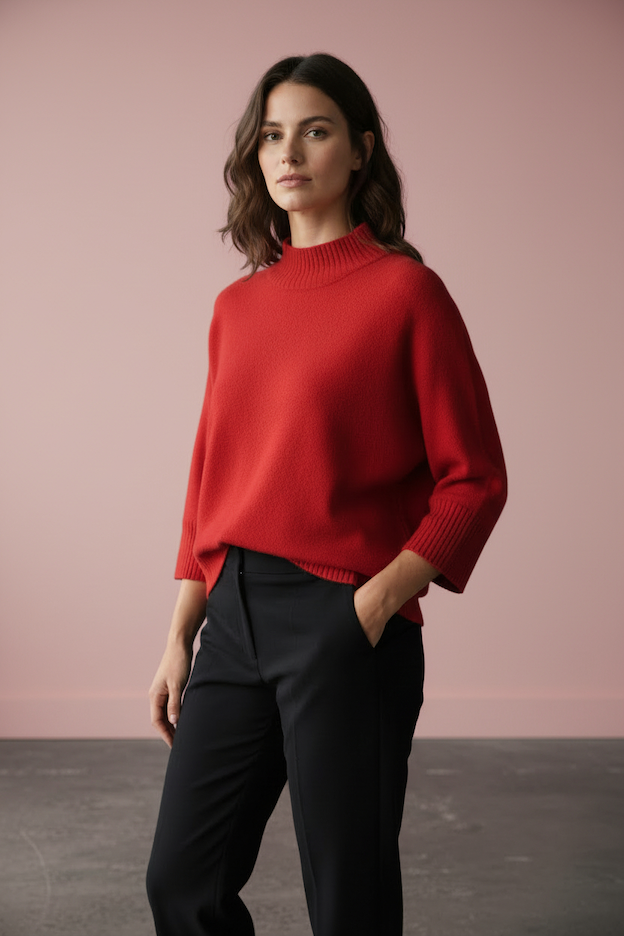 Produktfoto vom Pullover in Kastenform in der Farbe Rot vom Hamburger Modelabel stegmann mode