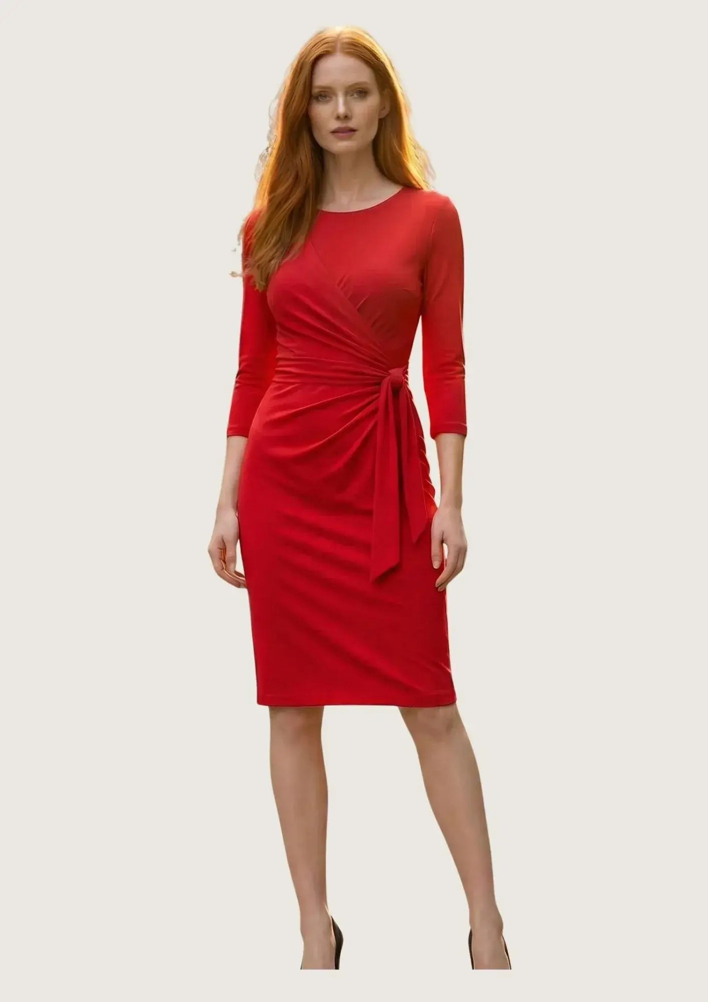 KI Modell im Studio im Kleid Julia im Print Rouge vom Hamburger Modelabel stegmann mode