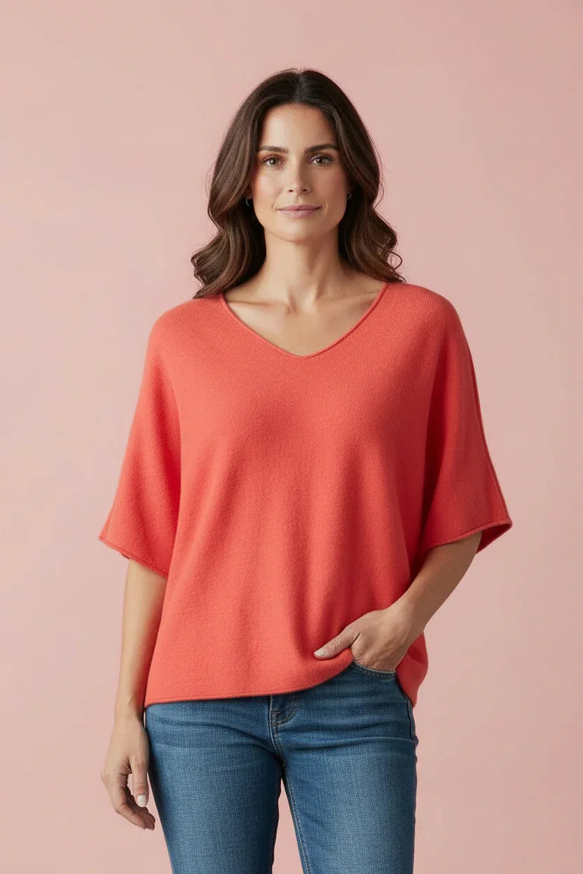 Produktfoto Pullover in Corail mit V-Ausschnitt und Halbarm vom Hamburger Modelabel stegmann mode