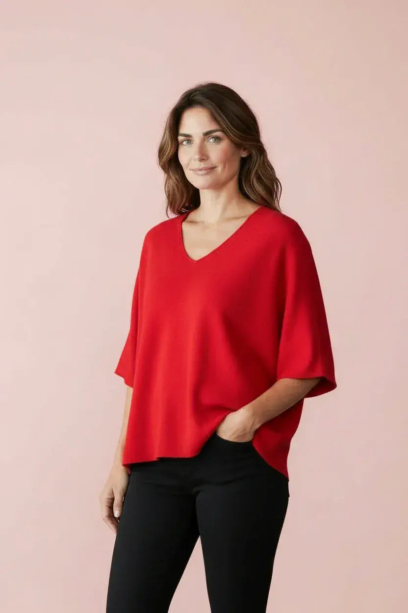 Produktfoto Pullover in Rouge mit V-Ausschnitt und Halbarm vom Hamburger Modelabel stegmann mode