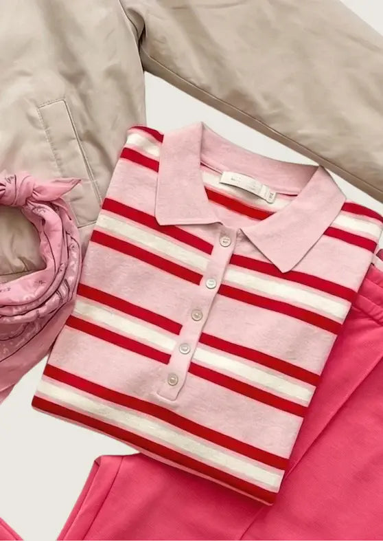 Produktfoto pink-rot gestreifter Pullover vom Hamburger Modelabel stegmann mode