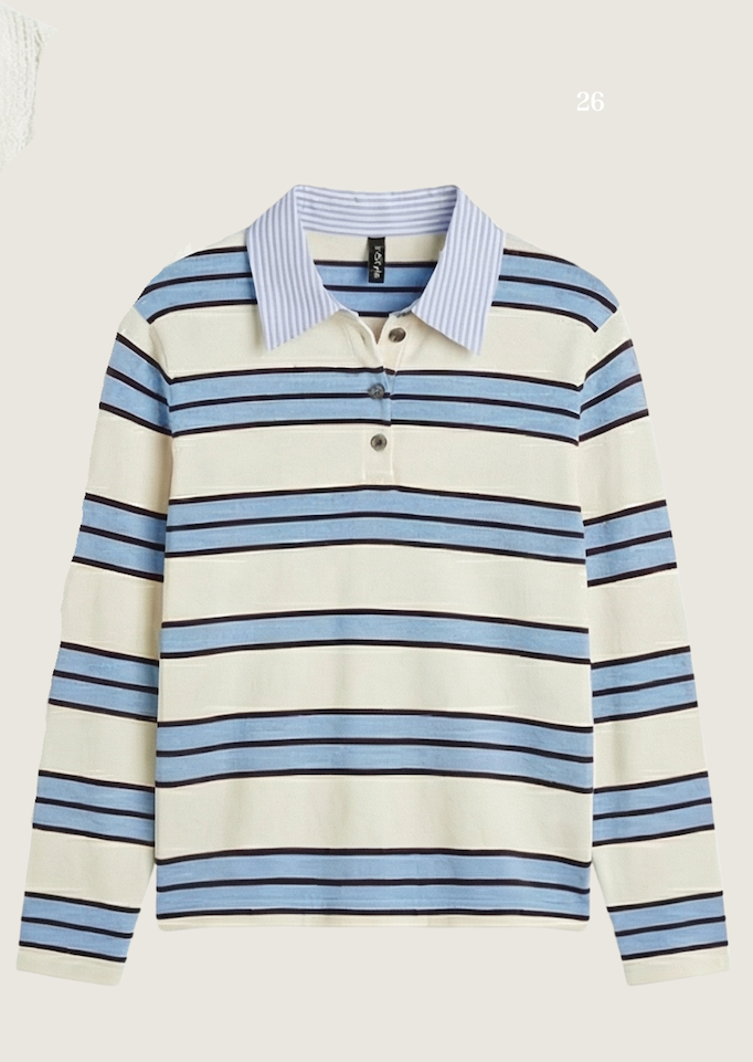 Produktfoto blau-weiß gestreifter Pullover vom Hamburger Modelabel stegmann mode