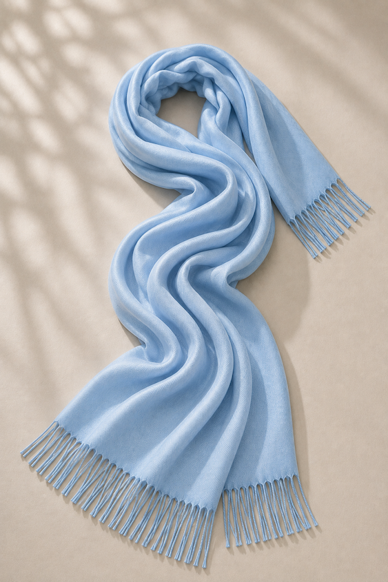 Produktfoto von Pashmina Schal in S-Form gelegt in der Farbe Babyblau vom Hamburger Modelabel Stegmann Mode