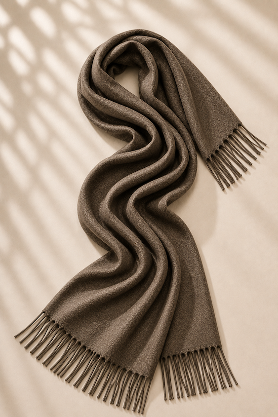 Produktfoto von Pashmina Schal in S-Form gelegt in der Farbe Braun Melange vom Hamburger Modelabel Stegmann Mode