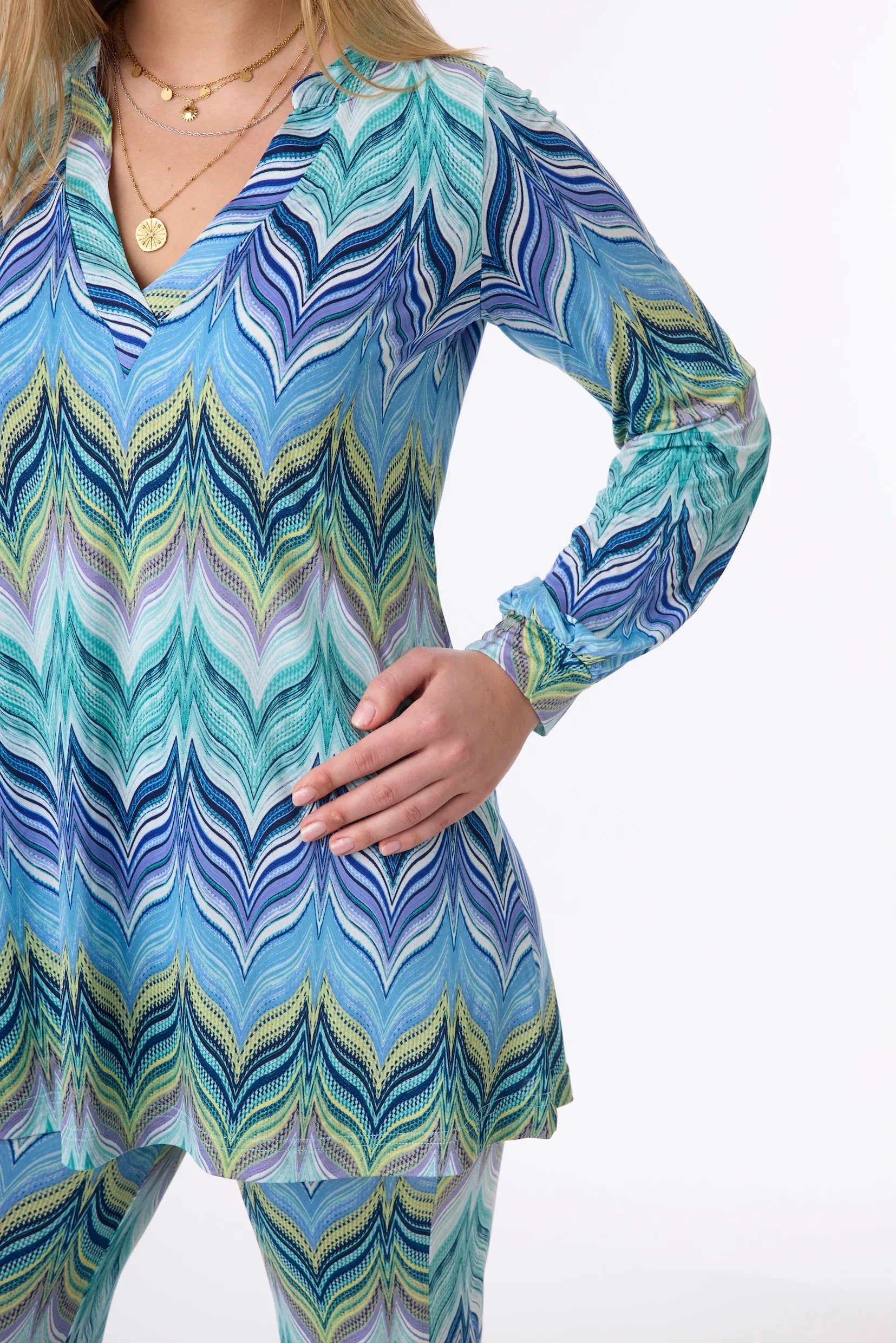 Tunika Pixie im Print Zick Zack Violet vom Hamburger Modelabel stegmann mode