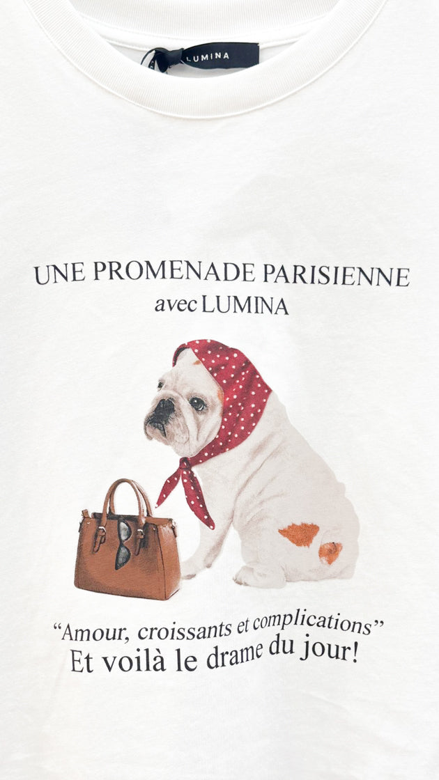 Produktfoto T-Shirt weiß mit Bulldoggenmotiv vom Hamburger Modelabel stegmann mode