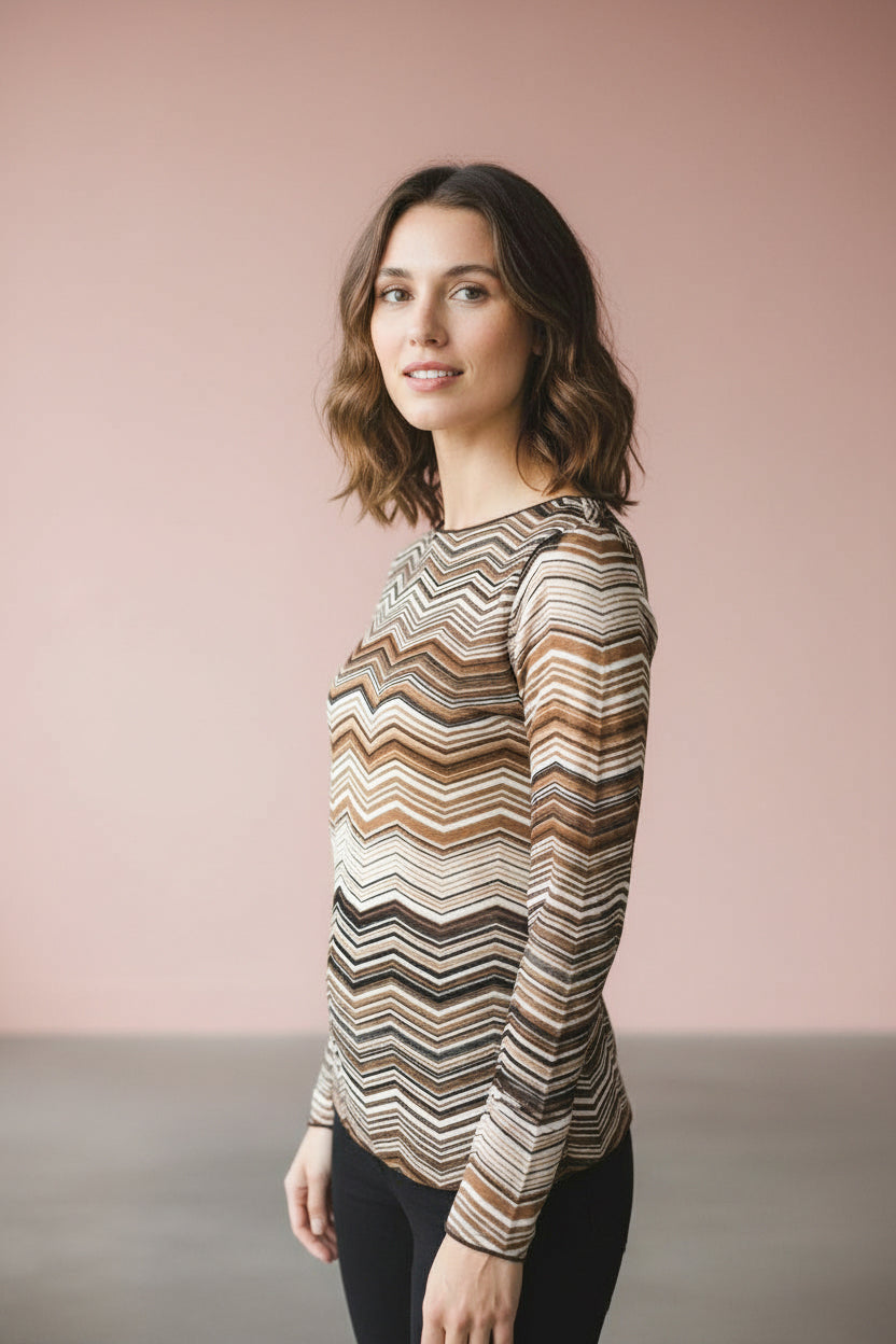 Produktfoto Shirt Mustermix Beige mit Cashmereanteil vom Hamburger Modelabel stegmann mode