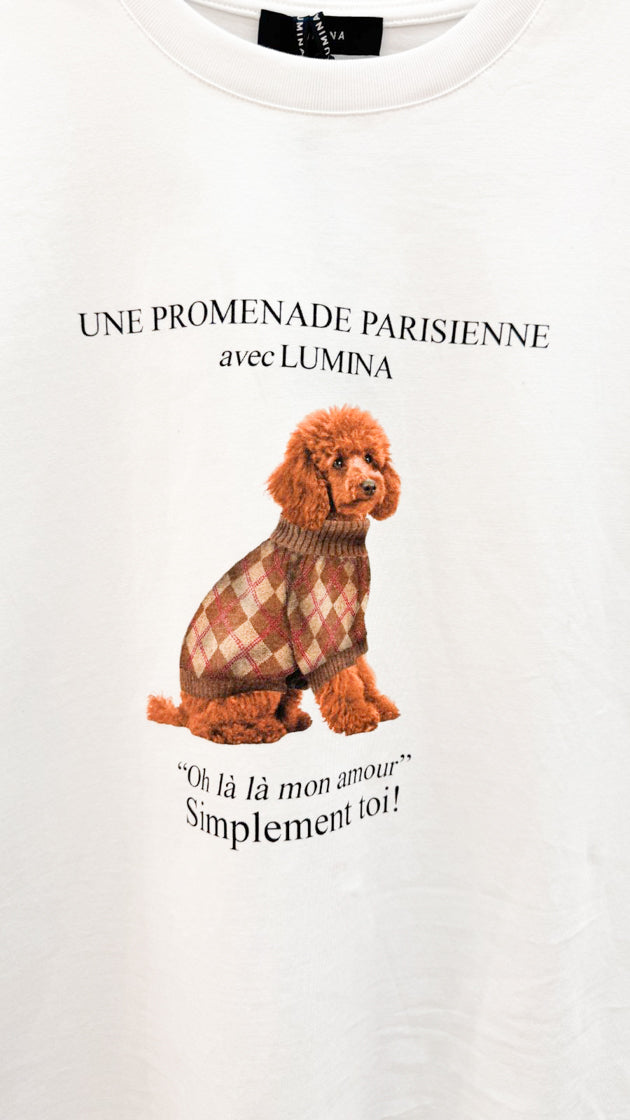 Produktfoto T-Shirt weiß mit Pudelmotiv vom Hamburger Modelabel stegmann mode