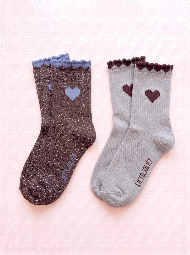 Socken Herzchen 2 Paar in den Farben braun und grau vom Hamburger Modelabel Stegmann Mode
