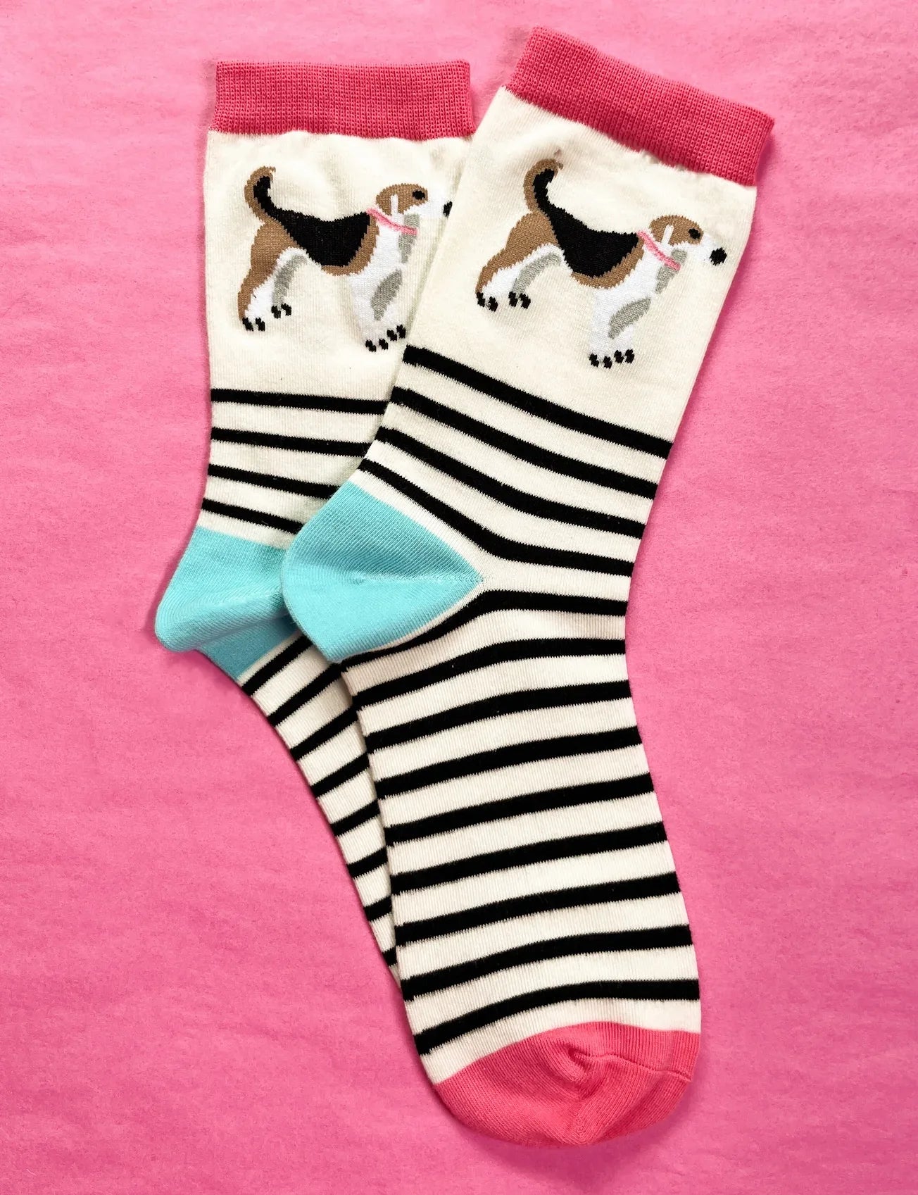 Socken mit Muster Streifen und Dackel vom Hamburger Modelabel stegmann mode