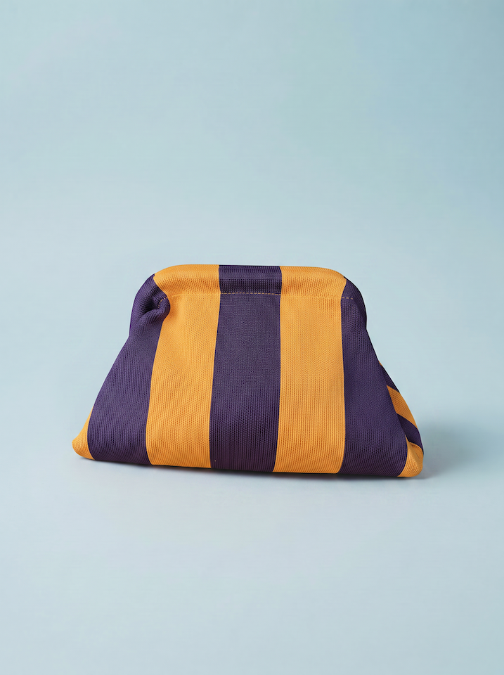 moderne Clutch Streifen lila/senf vom Hamburger Modelabel stegmann mode