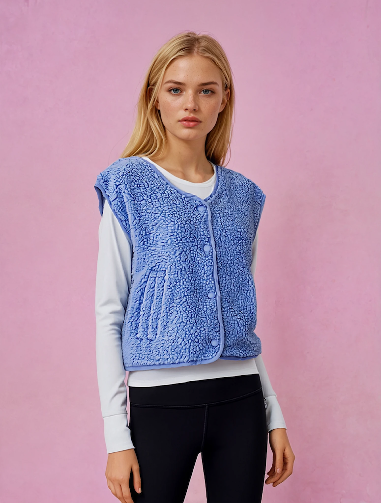 Flauschige Teddyweste in der Farbe Bleu vom Hamburger Modelabel stegmann mode
