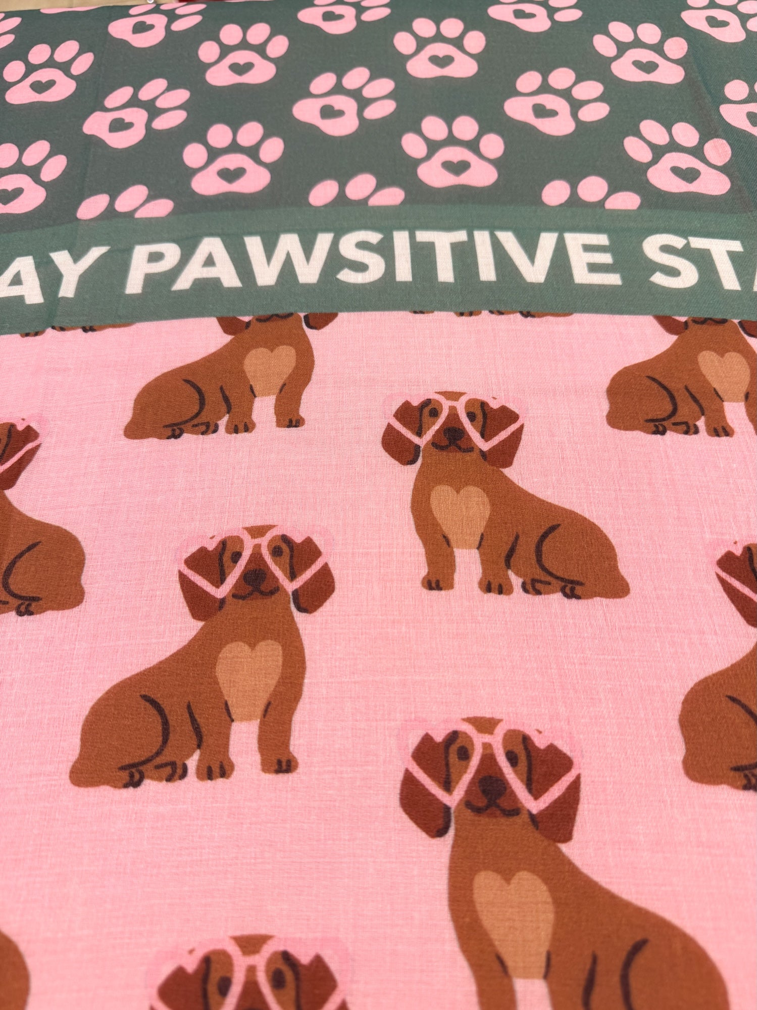 Close Up Schal von Dackel mit Herzbrille und Spruch vom Hamburger Modelabel stegmann mode