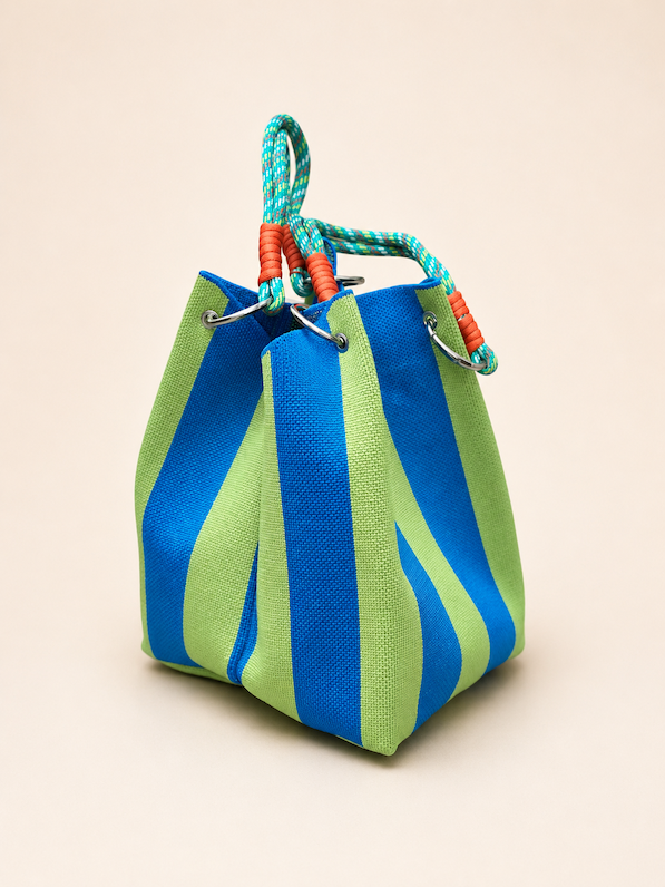 Canvas Bucket Bag hellblau grün gestreift vom Hamburger Modelabel Stegmann Mode