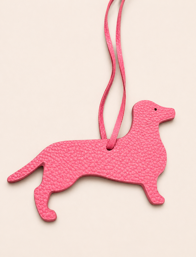 Produktfoto Taschenanhänger in Dackelform aus hochwertigem Leder in der Farbe Pink vom Hamburger Modelabel stegmann mode