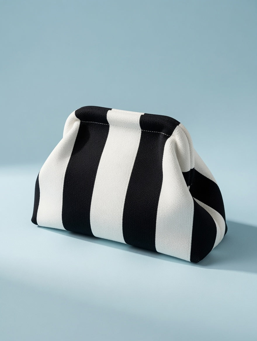moderne Clutch mit Streifen schwarz/weiß vom Hamburger Modelabel stegmann mode