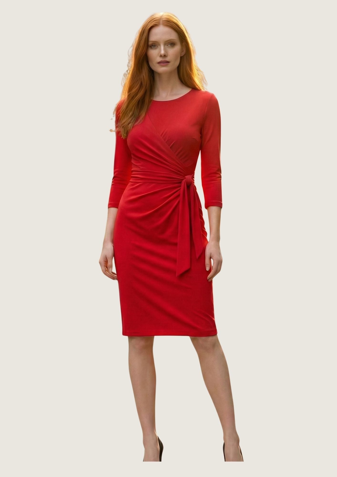 KI Modell im Studio im Kleid Julia im Print Rouge vom Hamburger Modelabel stegmann mode