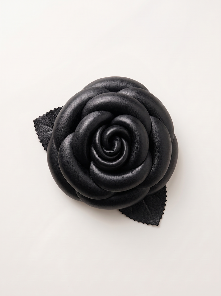 Produktfoto Lederblüte Camelia in der Farbe schwarz matt vom Hamburger Modelabel Stegmann Mode