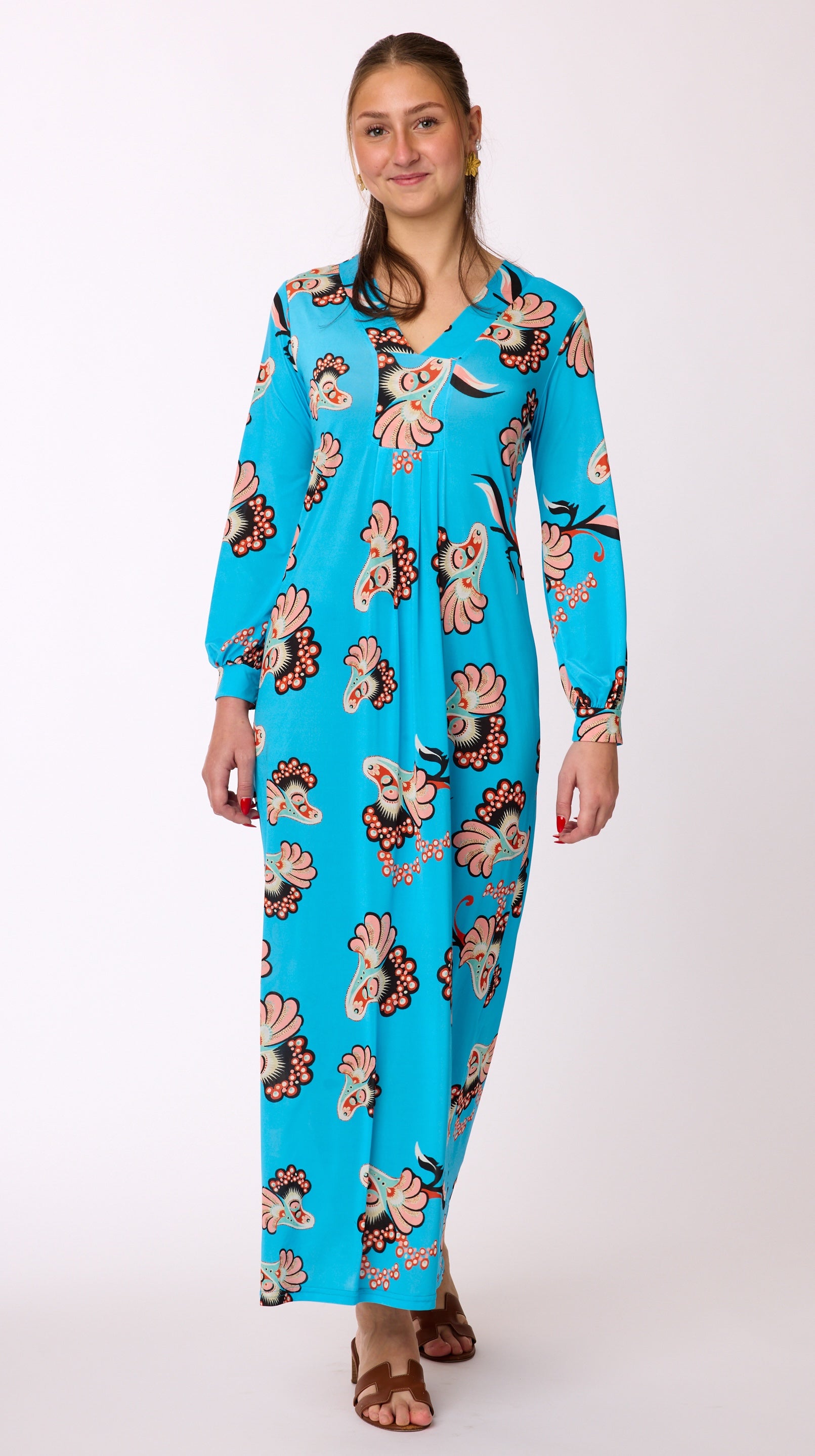 Langes Kleid mit Muster von dem Hamburger Modelabel stegmann mode