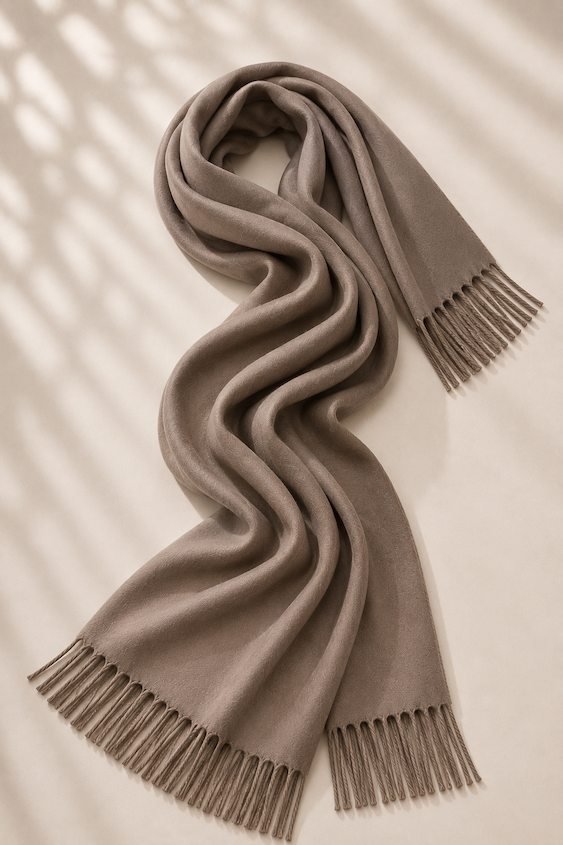 Produktfoto von Pashmina Schal in S-Form gelegt in der Farbe Braun vom Hamburger Modelabel Stegmann Mode