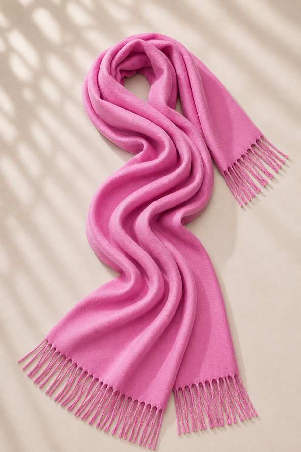 Produktfoto von Pashmina Schal in S-Form gelegt in der Farbe Rosa vom Hamburger Modelabel Stegmann Mode