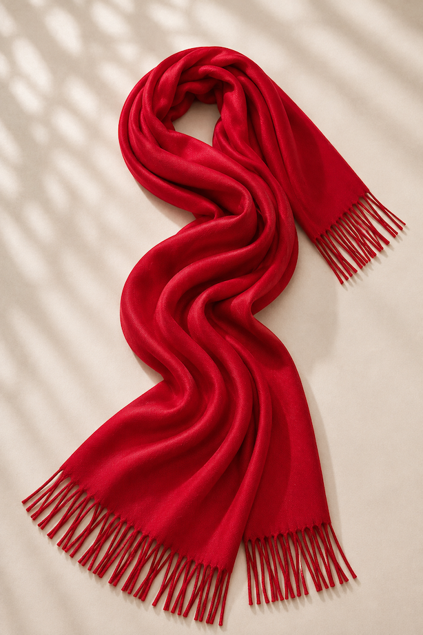 Produktfoto von Pashmina Schal in S-Form gelegt in der Farbe Rot vom Hamburger Modelabel Stegmann Mode