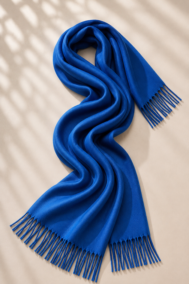 Produktfoto von Pashmina Schal in S-Form gelegt in der Farbe Royalblau vom Hamburger Modelabel Stegmann Mode