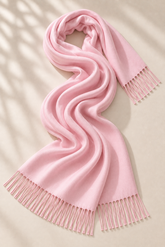 Produktfoto von Pashmina Schal in S-Form gelegt in der Farbe Rosa vom Hamburger Modelabel Stegmann Mode