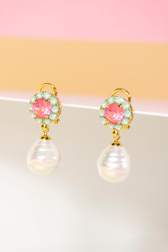 Ohrstecker mit Barockperle in pink/türkis